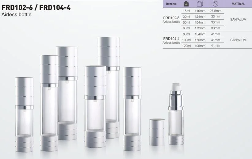 15ml 30ml 50ml Plastic Cosmetic Packaging Acrylic Lotion Sprayer Pump Glass Bottles Cosmetic Spray Aluminum Perfume Bottle with Customized Logo