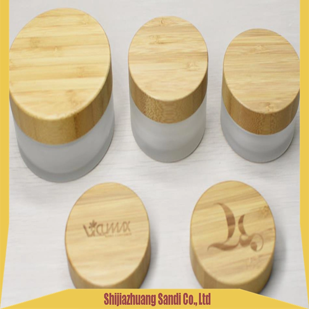 Free Sample Wooden Cosmetic Packaging Glass Frosted Cream Jar Container with Bamboo Lid