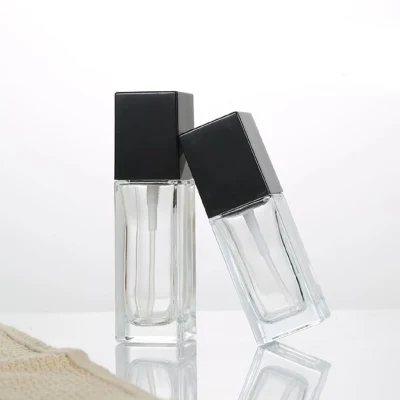 Confezione cosmetica per lozione da 30 ml Flacone in vetro per fondotinta quadrato satinato con pompa in PP